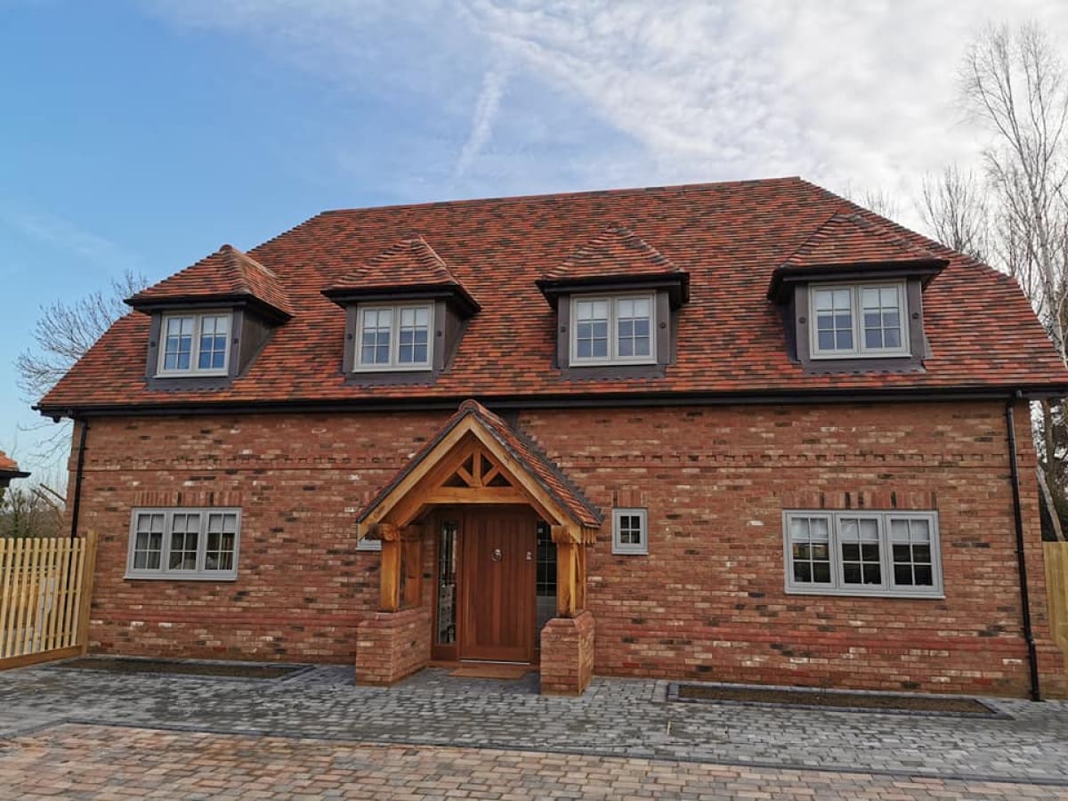 A large newly built barn house